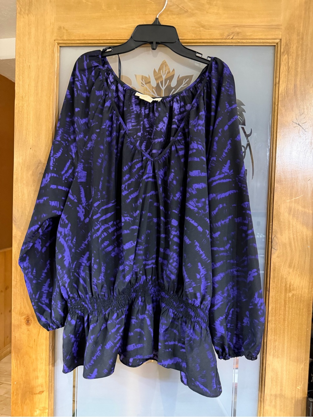Michael Kors Black and Purple Abstract Peasant Blouse